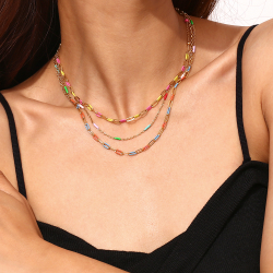 Collar Acero Liso Collar Acero - Eslabón Enamel Multi - 40+5 cm - Color Oro