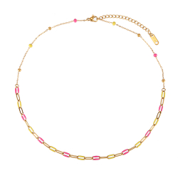 Collar Acero Liso Collar Acero - Eslabón Enamel Multi con Bola - 40+5 cm - Color Oro