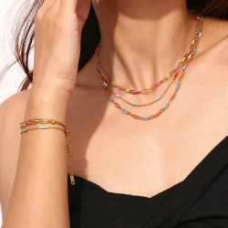 Collar Acero Liso Collar Acero - Eslabón Enamel Multi con Bola - 40+5 cm - Color Oro