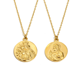 Steel Necklaces Plain Steel Necklace - Baby Jesus and Virgin Mary - 40 + 5 cm - Gold Color