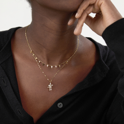 Halsketten Glattes Edelstahl Stahlkette – Kreuze – 40 + 5 cm – Gold und Stahlfarben