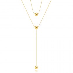 Halsketten Glattes Edelstahl Halskette aus Stahl - Pendel Kugel Design - 50 + 5 cm - Farbe Gold und Stahl