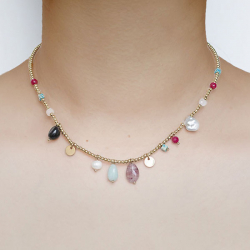 Steel Stones Necklaces Mineral Steel Necklace - 36 + 4 Multi - Gold Plated