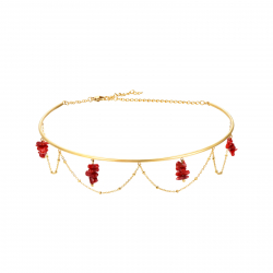 Halsketten Edelstahl Minerale Choker Edelstahl Steif Verstellbar - Mineral Koralle - 11 cm Innen - Goldfarben