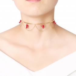 Steel Stones Necklaces Rigid Adjustable Choker Steel - Coral Mineral - 11 cm - Gold Color