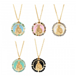  Mineral Enamel Steel Necklace- Virgin of Carmen - 40+5cm - Gold Color