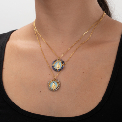 Steel Stones Necklaces Mineral Enamel Steel Necklace- Virgin Mary - 40+5cm - Gold Color