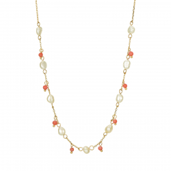 Steel Stones Necklaces Pearl Coral Steel Necklace 38 + 5 cm Gold Color
