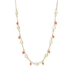 Collar Acero Mineral Collar Acero Coral Perla - 38 + 5 cm - Color Oro