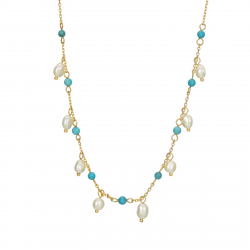 Colliers Acier Minéral Collier Acier Turquoise Perle - 38 + 5 cm - Couleur Or