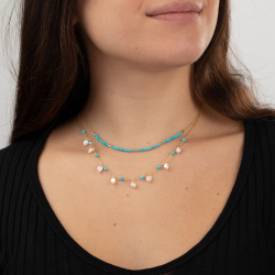 Colliers Acier Minéral Collier Acier Turquoise Perle - 38 + 5 cm - Couleur Or