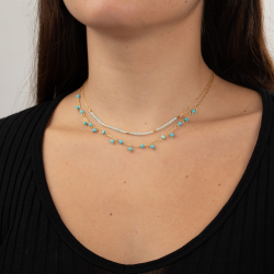 Collar Acero Mineral Collar Acero Turquesa - 38 + 5 cm - Color Oro