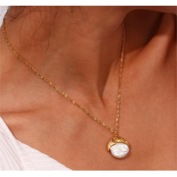 Steel Stones Necklaces Steel Necklace - Simile Pearl - 40+6cm - Color Gold