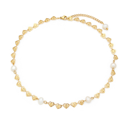 Steel Stones Necklaces Steel Heart Necklace - simile  Pearl - 40 + 5 cm - Gold Colour