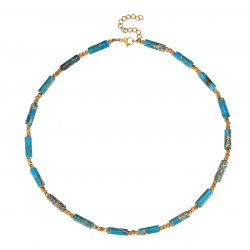 Steel Stones Necklaces Mineral Steel Necklace - Turquoise - 38 + 4 cm - Gold Colour