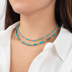 Steel Stones Necklaces Mineral Steel Necklace - Turquoise - 38 + 4 cm - Gold Colour