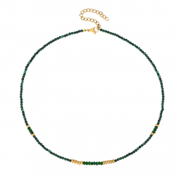 Steel Stones Necklaces Mineral Steel Necklace - Green Onyx - 38 + 4 cm - Gold Colour