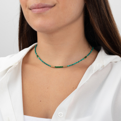 Colliers Acier Minéral Collier Acier Minéral - Onyx de couleur Verte - 38 + 4 cm - Couleur Or