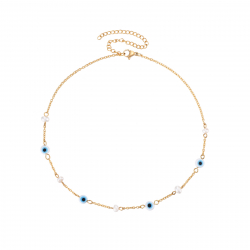 Steel Necklaces Pearl Steel Necklace - Turk's Eye - Multi Enamel - 32+6cm - Gold colour