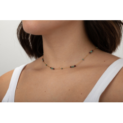 Collar Acero Mineral Collar Acero - Mineral Natural Turquesa, Coral - 40+5cm - Color Oro