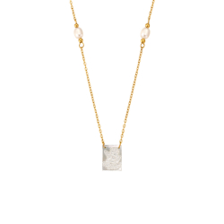 Collar Acero Mineral Collar Acero Mineral Nacar - Ángel de la Guarda - 40+5 cm - Color Oro y Color Plata
