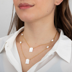 Collar Acero Mineral Collar Acero Mineral Nacar - Ángel de la Guarda - 40+5 cm - Color Oro y Color Plata