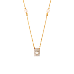 Collar Acero Mineral Collar Acero Mineral Nacar - Sagrarado Corazón - 40+5 cm - Color Oro y Color Plata