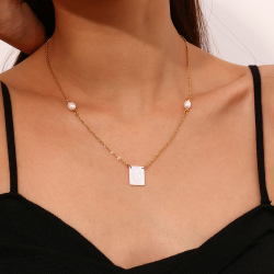 Collar Acero Mineral Collar Acero Mineral Nacar - Sagrarado Corazón - 40+5 cm - Color Oro y Color Plata