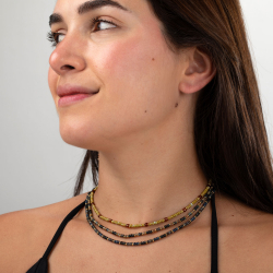 Steel Stones Necklaces Steel Necklace - Multi-Colored Natural Mineral - 40+5cm - Gold-Tone