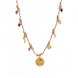 Steel Stones Necklaces Steel Thread Necklace - Sun - Natural Ruby Mineral - 40+5cm - Gold-Tone