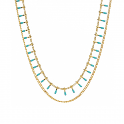 Steel Stones Necklaces Steel Necklace - Double Necklace - Turquoise Enamel - 40+5cm - Gold