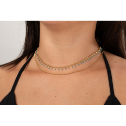 Steel Stones Necklaces Steel Necklace - Double Necklace - Turquoise Enamel - 40+5cm - Gold