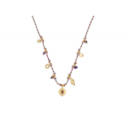 Collar Acero Mineral Collar Acero Hilo - Sol - Mineral Amatista - 42+5cm - Color Oro