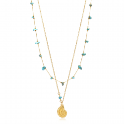 Steel Stones Necklaces Necklace Steel Smooth - Double - Mineral - Seashell - 38+5 cm - Gold Color and Steel Color