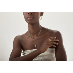 Steel Stones Necklaces Necklace Steel Smooth - Double - Mineral - Seashell - 38+5 cm - Gold Color and Steel Color
