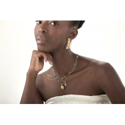 Steel Stones Necklaces Necklace Steel Smooth - Pearl - Starfish - Shell - 42+5 cm - Gold Color and Steel Color