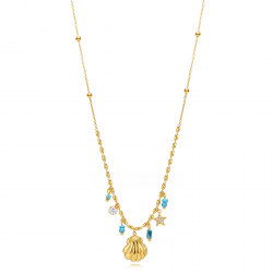Silver Stone Chains Steel Necklace Mineral - Shell - Design - 41 + 5 cm - Gold and Steel Color