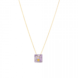 Halsketten Glattes Edelstahl Quadratische Mineralhalskette - 4-Blatt-Klee - 37 + 5 cm - Goldfarbe