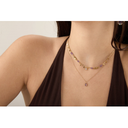 Collar Acero Liso Collar Mineral Natural  - Colgante - 38 + 5 cm - Color Oro