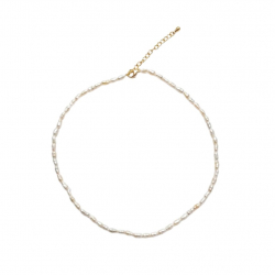 Steel Stones Necklaces Cultured pearl necklace - Rice pearl 3-4 x 5 mm - AAA+ quality - 35+5 cm - Gold color