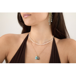 Steel Stones Necklaces Cultured pearl necklace - Rice pearl 3-4 x 5 mm - AAA+ quality - 35+5 cm - Gold color