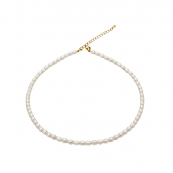Steel Stones Necklaces Cultured pearl necklace - Rice pearl 4-5 x 5,5mm - AAA+ quality - 35+5 cm - Gold color