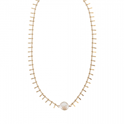 Steel Stones Necklaces Necklace Natural Mineral - Bars - Pearl - 42 + 5 cm - Gold Color