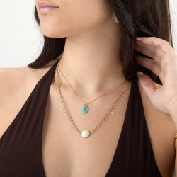 Collar Acero Mineral Collar Mineral Natural - Barras - Perla - 42 + 5 cm - Color Oro