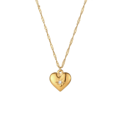 Steel Zircon Necklaces Heart Steel Zirconia Necklace - 42 + 6 cm - Gold Plated