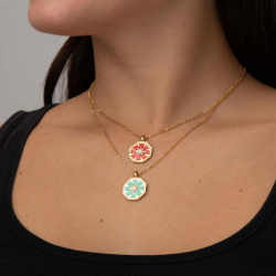 Steel Zircon Necklaces Star - Zirconia Steel Necklace - Enamel - 38 + 5 cm - Gold Plated