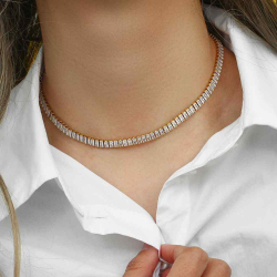 Halsketten Silber Zirkonia Halskette Tennis Edelstahl - Weiße Zirkonia - 37 cm - Vergoldet
