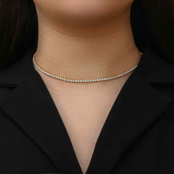 Steel Zircon Necklaces Tennis Steel Necklace - White Zirconia - 37 cm - Gold Plated