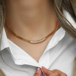 Steel Zircon Necklaces Steel Necklace Zirconia - 40 + 5 cm - Gold Plated