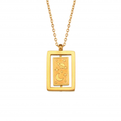 Steel Zircon Necklaces Steel Necklace Zirconia - Rectangle Planets - Two Sided - 41+5 cm - Gold Plated